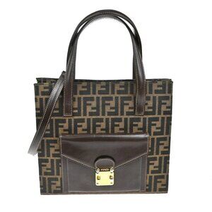 FENDI Zucca Pattern 2Way Shoulder Hand Bag Canvas Leather Brown GHW 97TA505